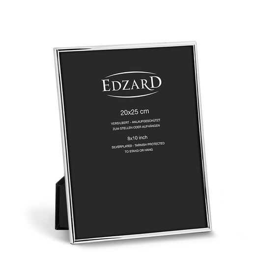EDZARD Bilderrahmen Genua für Foto 20 x 25 cm, edel versilbert, anlaufgeschützt, mit Samtrücken, inkl. 2 Aufhängern, Fotorahmen zum Stellen und Hängen