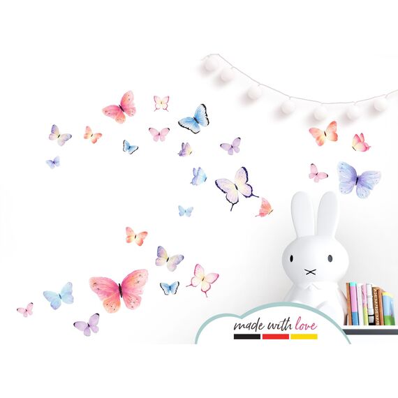 Little Deco Wandtattoo Wandaufkleber Wandsticker 32 Schmetterlinge Wanddeko Kinderzimmer Spielzimmer Schlafzimmer Wohnzimmer Flur Bad WC Kindergarten DL654