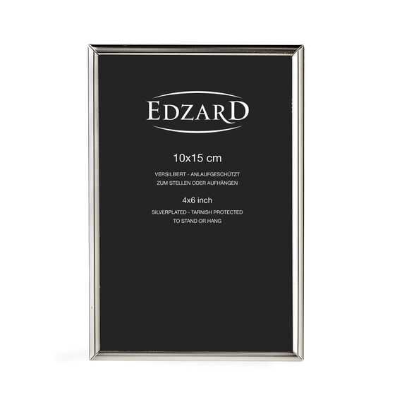 EDZARD Bilderrahmen Genua für Foto 10 x 15 cm, edel versilbert, anlaufgeschützt, mit Samtrücken, inkl. Aufhänger, Fotorahmen zum Stellen und Hängen