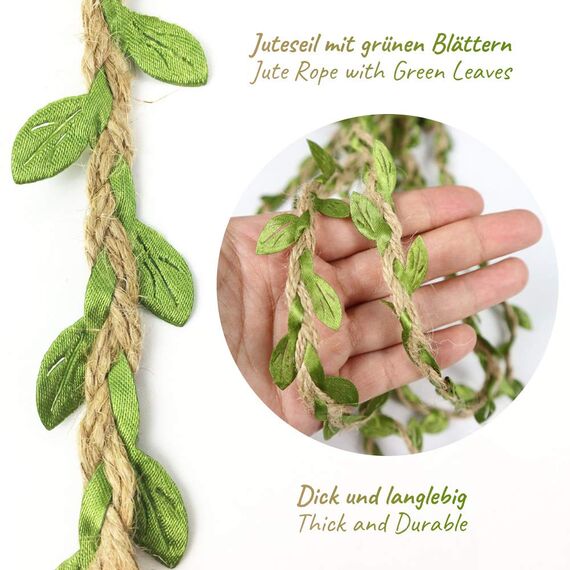 ecooe Fotoseil mit Grünes Blatt für Kreative und Schöne Dekoration DIY Bilderrahmen Wanddekoration 3 Meter Fotoleine mit 30 Mini-Holz-Klammern und 10 spurlosen Nägeln Fotoaufhängung