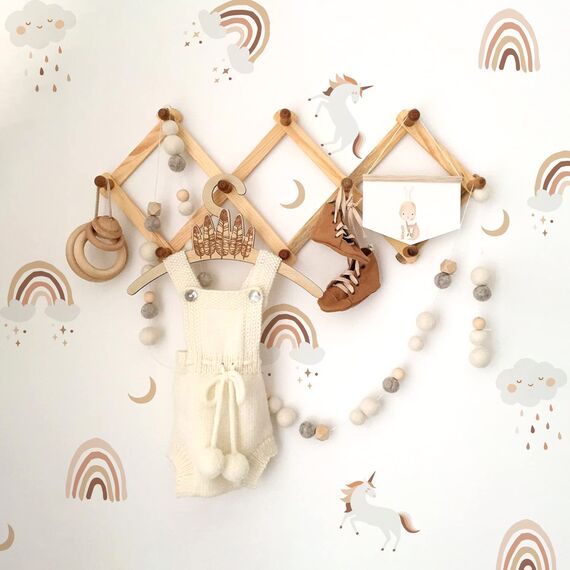 funlife 60 Stück Wandaufkleber für Kinderzimmer Babyzimmer, selbstklebende PVC-Wandtattoo Wandsticker, Boho-Stil-Aufkleber für Mädchen Jungen Baby, Wolke & Regenbogen