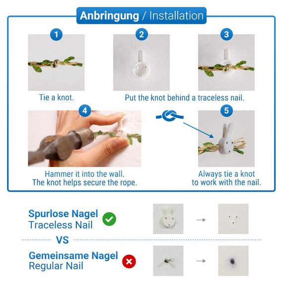 ecooe Fotoseil mit Grünes Blatt für Kreative und Schöne Dekoration DIY Bilderrahmen Wanddekoration 3 Meter Fotoleine mit 30 Mini-Holz-Klammern und 10 spurlosen Nägeln Fotoaufhängung