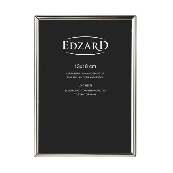 EDZARD Bilderrahmen Genua für Foto 13 x 18 cm, edel versilbert, anlaufgeschützt, mit Samtrücken, inkl. 2 Aufhängern, Fotorahmen zum Stellen und Hängen