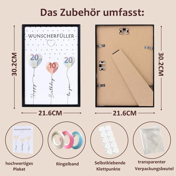 EngGlück Wunscherfüller Geldgeschenk Geburtstag Bilderrahmen, Geschenke zum Geburtstag, Lustige Geldgeschenke Verpackung Geld Geschenk Mann Frau Größe Din A4 (W-B)