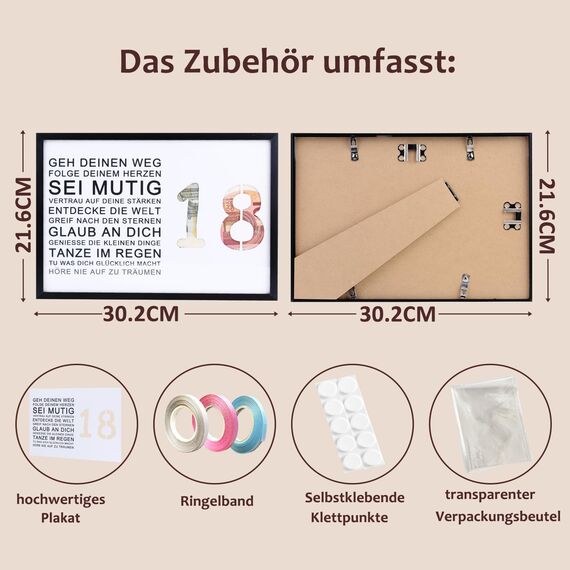 EngGlück 18. Geburtstag Junge Mädchen Geschenk, Bilderrahmen Geldgeschenk zum18. Geburtstag Karte Geschenkideen Geburtstagsgeschenk 18 Jahre Größe Din A4 (18. Geburtstag)