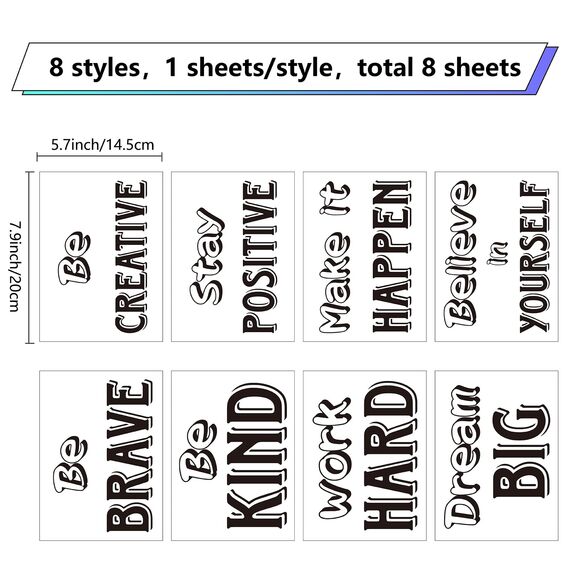 craspire 8 Bögen Inspirierende Wandtattoos Zum Abziehen Und Aufkleben, Motivationssätze, Wandaufkleber, Positive Zitate, Aufkleber Für Bibliothek, Zuhause, Schule, Büro, Wandkunst, Dekorationen