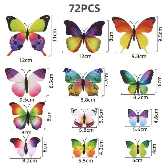Foonii 72 PCS 3D Schmetterlinge Wanddeko Aufkleber Abziehbilder,schlagfestem Kunststoff Schmetterling Dekorationen, Wand-Dekor Verschiedene Muster