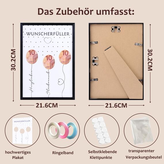 EngGlück Wunscherfüller Geldgeschenk Geburtstag Bilderrahmen, Geschenke zum Geburtstag, Lustige Geldgeschenke Verpackung Geld Geschenk Mann Frau Größe Din A4 (W-A)