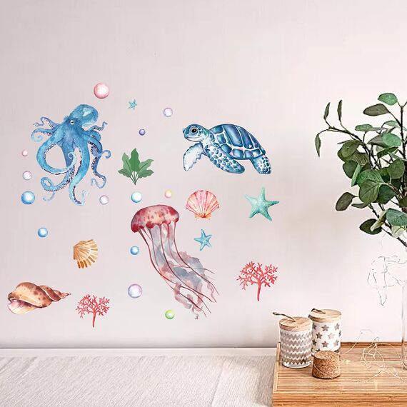 CRASPIRE 8 Blatt 8 Stile Ozean-Fensteraufkleber, Quallen-Seestern-Aufkleber, Fensteraufkleber, Meerestiere, Wanddekoration, Abziehbilder Für Klassenzimmer, Schlafzimmer