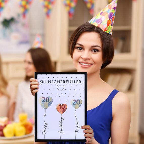 EngGlück Wunscherfüller Geldgeschenk Geburtstag Bilderrahmen, Geschenke zum Geburtstag, Lustige Geldgeschenke Verpackung Geld Geschenk Mann Frau Größe Din A4 (W-B)