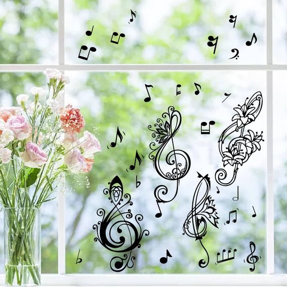 craspire Musik-Wandaufkleber, 8 Blatt, Schmetterling, Wandaufkleber, Musiknoten, Wasserdicht, Entfernbar, Vinyl-Wandkunst Für Klassenzimmer, Schlafzimmer