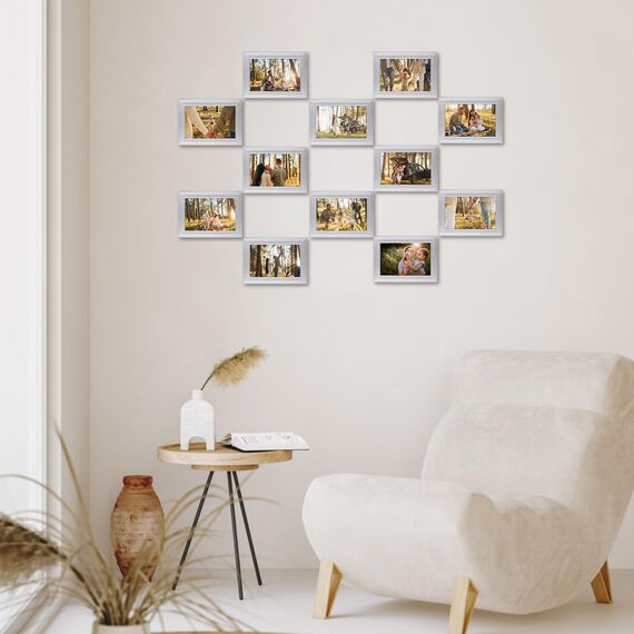 Giftgarden 12 Stück Bilderrahmen 10x15 cm Silber für 15x10 Fotos, Fotorahmen Collage Set mit Plexiglas, Wand- oder Tischaufsteller
