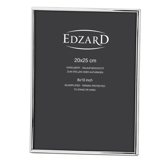 EDZARD Bilderrahmen Genua für Foto 20 x 25 cm, edel versilbert, anlaufgeschützt, mit Samtrücken, inkl. 2 Aufhängern, Fotorahmen zum Stellen und Hängen
