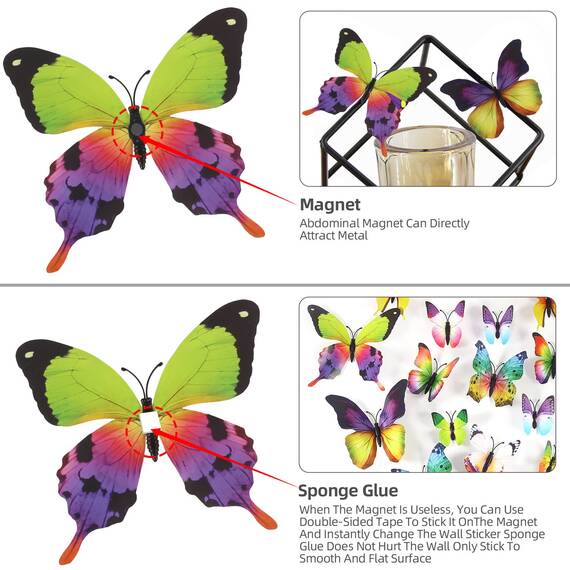 Foonii 72 PCS 3D Schmetterlinge Wanddeko Aufkleber Abziehbilder,schlagfestem Kunststoff Schmetterling Dekorationen, Wand-Dekor Verschiedene Muster