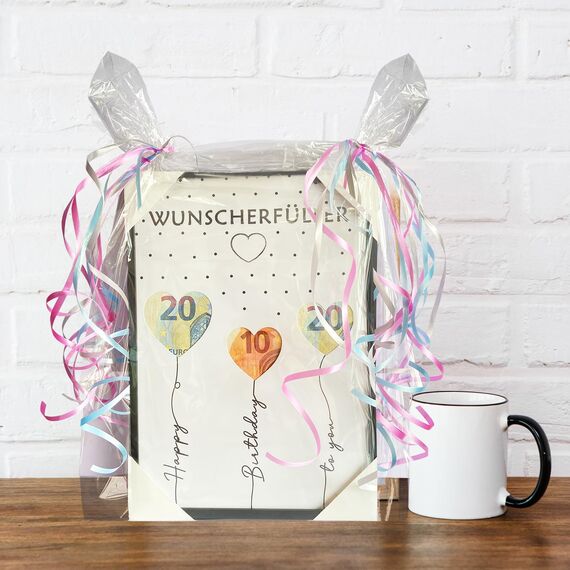EngGlück Wunscherfüller Geldgeschenk Geburtstag Bilderrahmen, Geschenke zum Geburtstag, Lustige Geldgeschenke Verpackung Geld Geschenk Mann Frau Größe Din A4 (W-B)