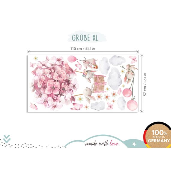 Little Deco Wandsticker Heißluftballon Blumen Schmetterlinge Wandtattoo Tiere mit Ballon Kinderzimmer Wanddeko DL820-4