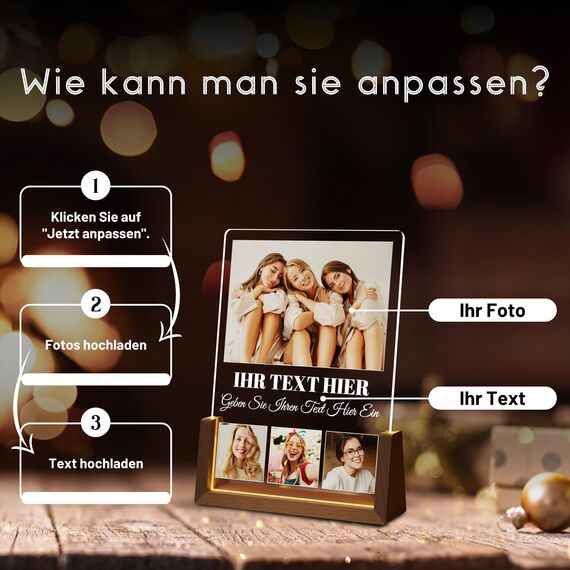 Giftove Personalisierte Geschenke für Beste Freundin, Schwester, Frauen, BFF & Familie - Personalisiert Bilderrahmen LED - Weihnachtsgeschenke Ideen - Foto Geschenk für zum Weihnachten, Geburtstag