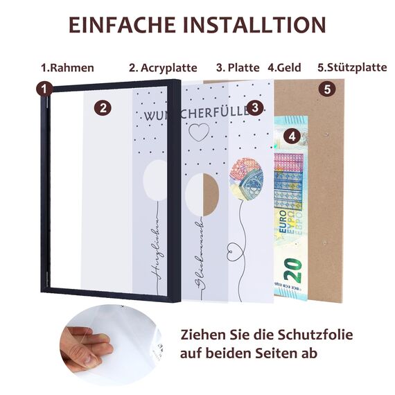EngGlück Wunscherfüller Geldgeschenk Geburtstag Bilderrahmen, Geschenke zum Geburtstag, Lustige Geldgeschenke Verpackung Geld Geschenk Mann Frau Größe Din A4 (W-A)