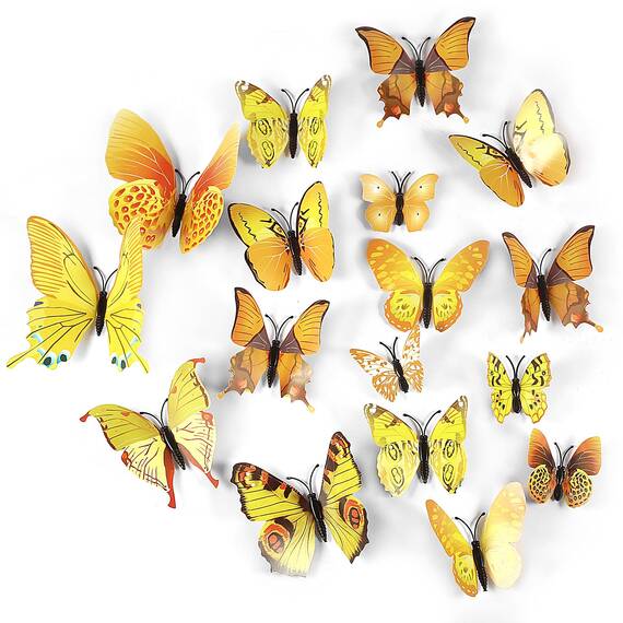 Foonii 72 PCS 3D Schmetterlinge Deko Wanddeko Aufkleber Abziehbilder,Butterfly Wandsticker 3D Wandtatoo für Die Wand Wohnung Hause Schlagfestem Kunststoff Schmetterling Dekorationen Wand-Dekor Gelb