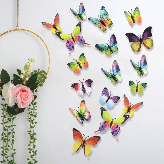 Foonii 72 PCS 3D Schmetterlinge Wanddeko Aufkleber Abziehbilder,schlagfestem Kunststoff Schmetterling Dekorationen, Wand-Dekor Verschiedene Muster