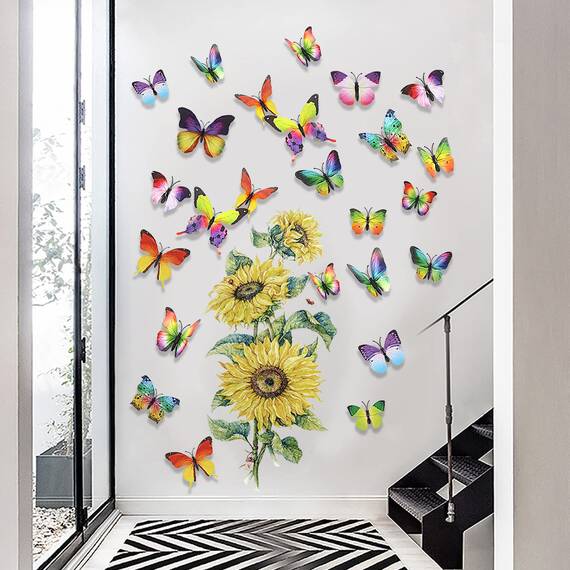 Foonii 72 PCS 3D Schmetterlinge Wanddeko Aufkleber Abziehbilder,schlagfestem Kunststoff Schmetterling Dekorationen, Wand-Dekor Verschiedene Muster