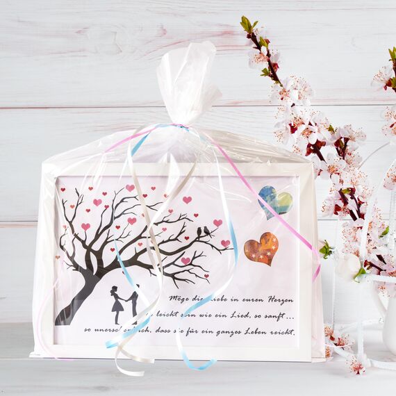 EngGlück Hochzeitsgeschenke für Brautpaar, Geldgeschenk Hochzeit Bilderrahmen, Lustige Geldgeschenke zur Hochzeit Geldbaum Hochzeitsgeschenk Geld ideen Größe Din A4 Weiß (Weiß-Tree of Life)