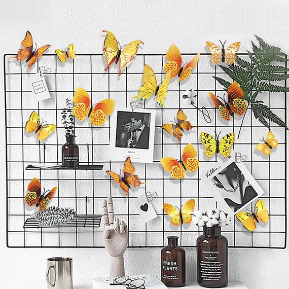 Foonii 72 PCS 3D Schmetterlinge Deko Wanddeko Aufkleber Abziehbilder,Butterfly Wandsticker 3D Wandtatoo für Die Wand Wohnung Hause Schlagfestem Kunststoff Schmetterling Dekorationen Wand-Dekor Gelb