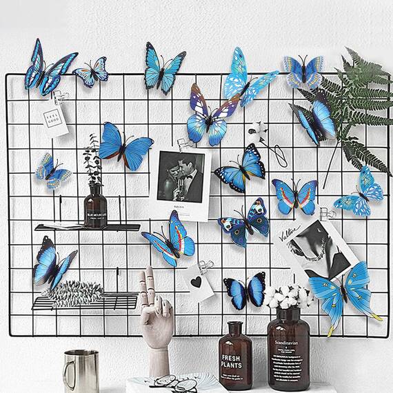 Foonii 72 PCS 3D Schmetterlinge Deko Wanddeko Aufkleber Abziehbilder,Butterfly Wandsticker 3D Wandtatoo für Die Wand Wohnung Hause Schlagfestem Kunststoff Schmetterling Dekorationen Wand-Dekor Blau