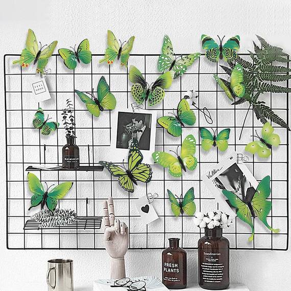 Foonii 72 PCS 3D Schmetterlinge Wanddeko Aufkleber Abziehbilder,schlagfestem Kunststoff Schmetterling Dekorationen, Wand-Dekor Grün