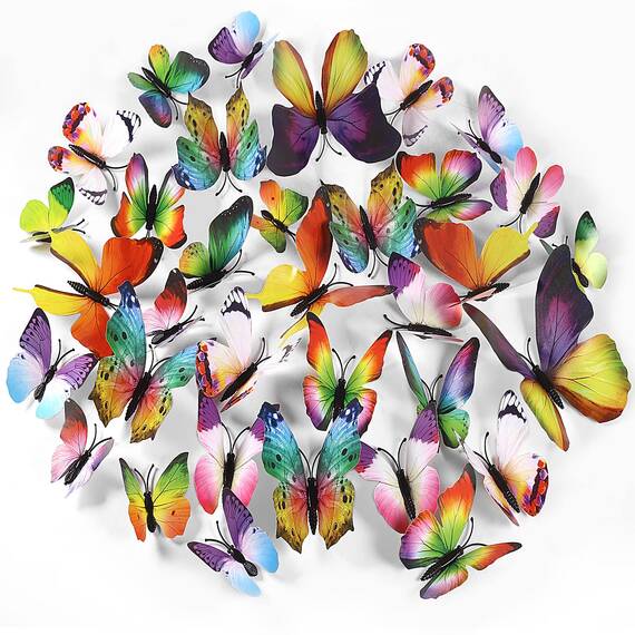 Foonii 72 PCS 3D Schmetterlinge Wanddeko Aufkleber Abziehbilder,schlagfestem Kunststoff Schmetterling Dekorationen, Wand-Dekor Verschiedene Muster