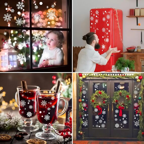 AhfuLife Fensterbilder Weihnachten, 152 Stück Fenstersticker Weihnachten Selbstklebend, Wiederverwendbar Doppelseitig Weihnachten Schneeflocke Fensterdeko für Winter Xmas Party Weihnachtsdeko