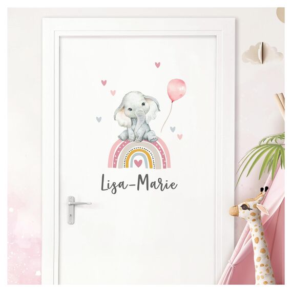 Little Deco Türaufkleber Elefant Regenbogen Wandsticker personalisiert Kinderzimmer Wandtattoo mit Name Babyzimmer Wandaufkleber selbstklebend Deko DL995 mit Name/with Name