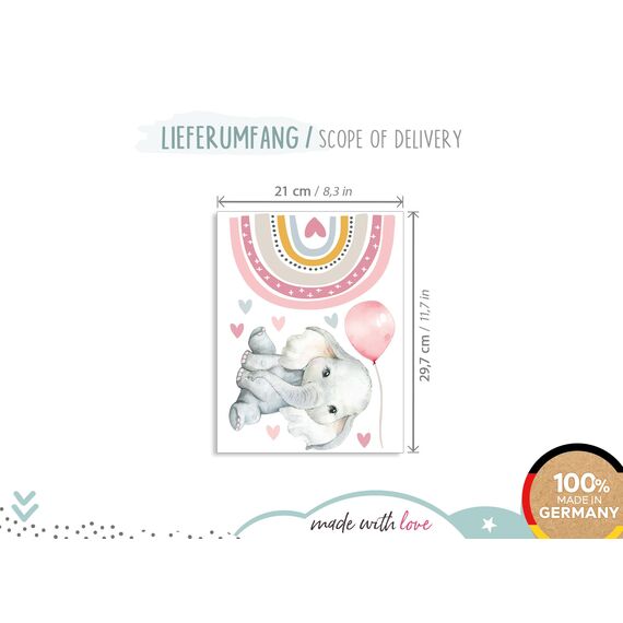 Little Deco Türaufkleber Elefant Regenbogen Wandsticker personalisiert Kinderzimmer Wandtattoo mit Name Babyzimmer Wandaufkleber selbstklebend Deko DL995-01