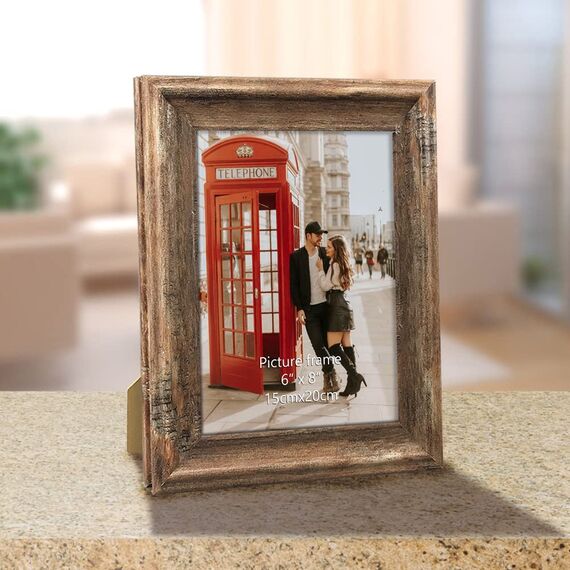 PETAFLOP Rustikaler Bilderrahmen 15x20 CM 2er Set, Wand- und Tischbilderrahmen, Braun