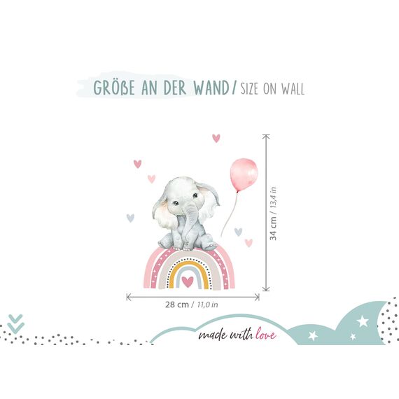 Little Deco Türaufkleber Elefant Regenbogen Wandsticker personalisiert Kinderzimmer Wandtattoo mit Name Babyzimmer Wandaufkleber selbstklebend Deko DL995-01