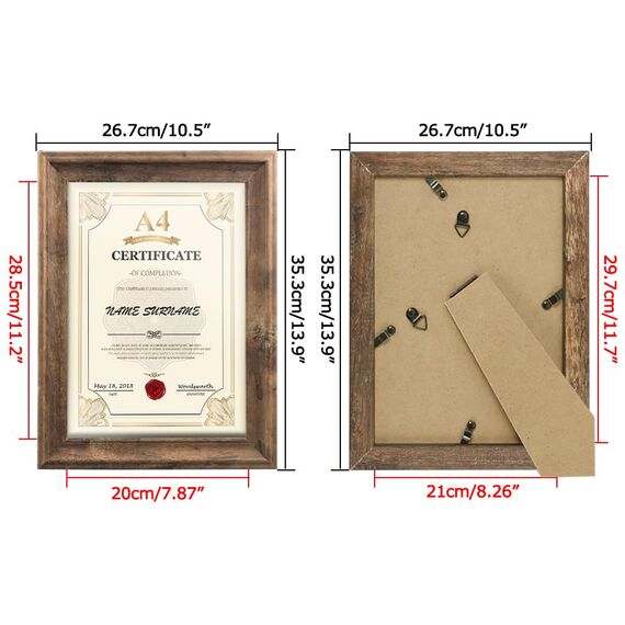 PETAFLOP Rustikaler Bilderrahmen A4 (21 x 29,7 CM) 2er Set, Wand- und Tischbilderrahmen, Braun
