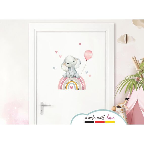 Little Deco Türaufkleber Elefant Regenbogen Wandsticker personalisiert Kinderzimmer Wandtattoo mit Name Babyzimmer Wandaufkleber selbstklebend Deko DL995-01