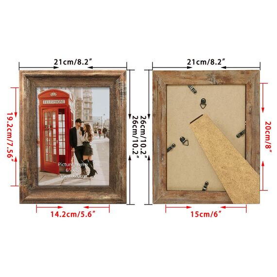 PETAFLOP Rustikaler Bilderrahmen 15x20 CM 2er Set, Wand- und Tischbilderrahmen, Braun