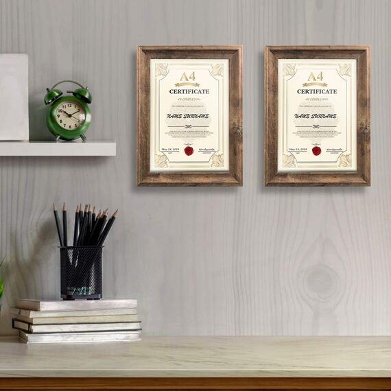 PETAFLOP Rustikaler Bilderrahmen A4 (21 x 29,7 CM) 2er Set, Wand- und Tischbilderrahmen, Braun