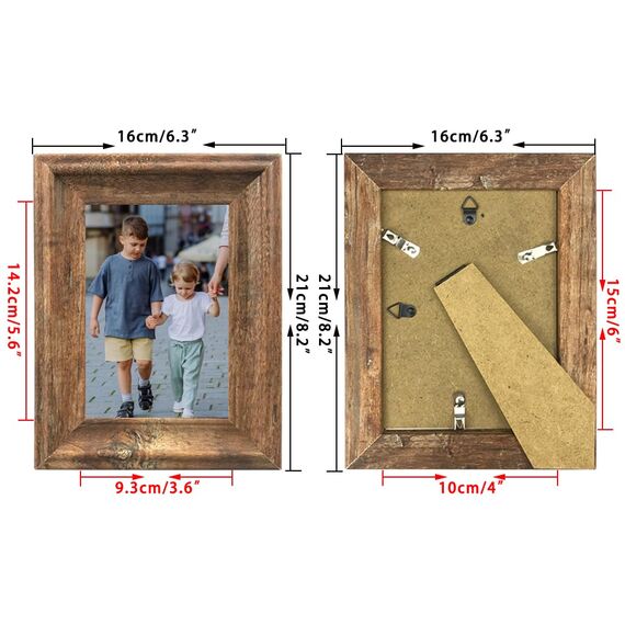 PETAFLOP Rustikaler Bilderrahmen 10x15 CM 2er Set, Wand- und Tischbilderrahmen, Braun
