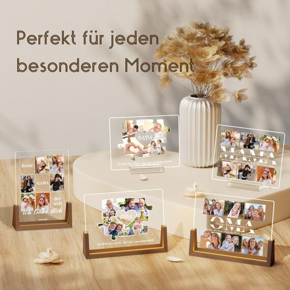 Giftove Geschenke für Oma Personalisierte Bilderrahmen LED mit Foto - Beste Oma Weihnachtsgeschenke - Sinnvolle Geschenke für Oma zum Weihnachten, Geburtstag, Muttertag von Enkelin Enkeln - Fotolampe