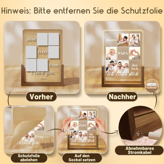 Giftove Geschenke für Papa - Weihnachtsgeschenke für Papa - Papa Geschenk Weihnachten Personalisiert mit Foto von Baby ＆ kindern - Led Bilderrahmen Papa - Vater Geschenke zum Weihnachten, Geburtstag