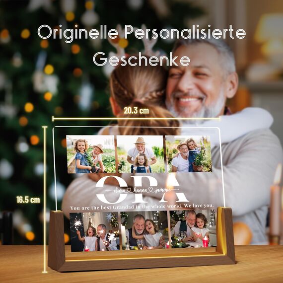Giftove Geschenke für Opa Personalisierte Bilderrahmen mit Foto - Bester Opa Weihnachtsgeschenke - Kreative Geschenke für Opa zum Geburtstag, Weihnachten, Vatertag von Enkelin Enkeln - Fotolampe