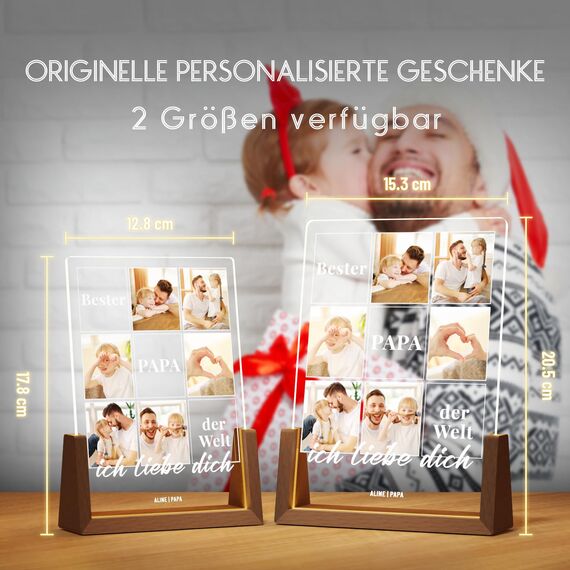 Giftove Geschenke für Papa - Weihnachtsgeschenke für Papa - Papa Geschenk Weihnachten Personalisiert mit Foto von Baby ＆ kindern - Led Bilderrahmen Papa - Vater Geschenke zum Weihnachten, Geburtstag
