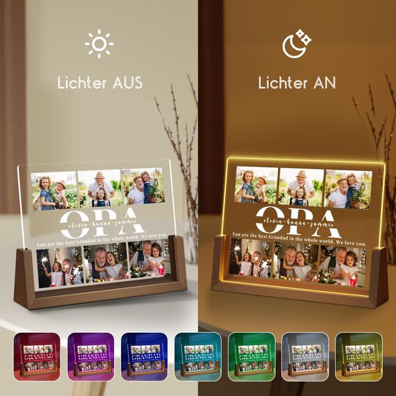Giftove Geschenke für Opa Personalisierte Bilderrahmen mit Foto - Bester Opa Weihnachtsgeschenke - Kreative Geschenke für Opa zum Geburtstag, Weihnachten, Vatertag von Enkelin Enkeln - Fotolampe