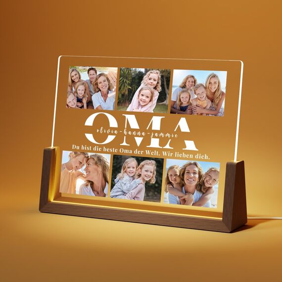 Giftove Geschenke für Oma Personalisierte Bilderrahmen LED mit Foto - Beste Oma Weihnachtsgeschenke - Sinnvolle Geschenke für Oma zum Weihnachten, Geburtstag, Muttertag von Enkelin Enkeln - Fotolampe