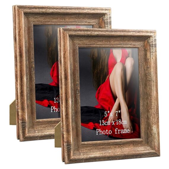 PETAFLOP Rustikaler Bilderrahmen 13x18 CM 2er Set, Wand- und Tischbilderrahmen, Braun