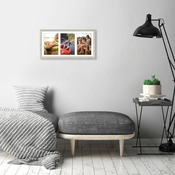 Americanflat Bilderrahmen Collage 13x18 cm Treibholz - Bilderrahmen 20x41 cm mit Passepartout für drei 13x18 cm Fotos - Fotorahmen für Mehrere Bilder der Familie - Verbundholz mit Bruchsicherem Glas