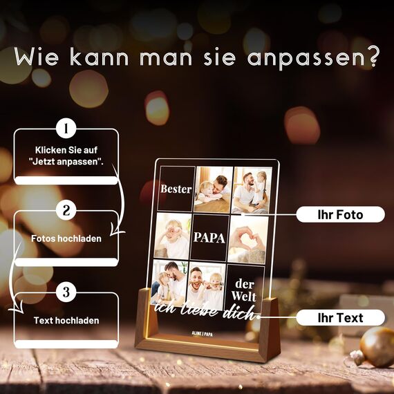 Giftove Geschenke für Papa - Weihnachtsgeschenke für Papa - Papa Geschenk Weihnachten Personalisiert mit Foto von Baby ＆ kindern - Led Bilderrahmen Papa - Vater Geschenke zum Weihnachten, Geburtstag