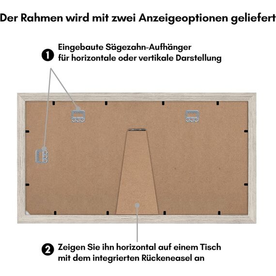 Americanflat Bilderrahmen Collage 13x18 cm Treibholz - Bilderrahmen 20x41 cm mit Passepartout für drei 13x18 cm Fotos - Fotorahmen für Mehrere Bilder der Familie - Verbundholz mit Bruchsicherem Glas